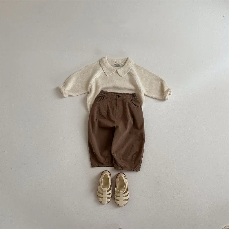 -ベビーパンツ ルーズワイドシンプルベーシックロングパンツ ブラウン【mh0007215】 - mamahalo shop - ロングパンツ・スウェットパンツ - べビー服 - 子供服 - 男の子 - 女の子