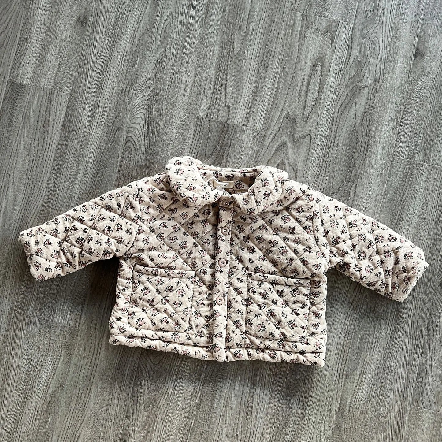 -キッズアウター フラワープリント 無地 丸襟コート キルティングジャケット ガールズ 女の子 子供服 - mamahalo shop - ショートコート・ジャケット・ジャンパー - べビー服 - 子供服 - 男の子 - 女の子