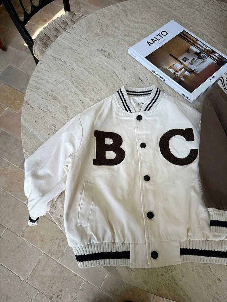 -キッズアウター アルファベットアップリケスタジアムジャンパー スタジャン2カラー - mamahalo shop - ショートコート・ジャケット・ジャンパー - べビー服 - 子供服 - 男の子 - 女の子