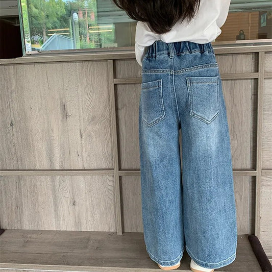 -キッズ デニムパンツ ジーンズ ルーズワイドパンツ ジーパン ブルー ユニセックス 男の子 女の子 子供服 - mamahalo shop - デニムパンツ - べビー服 - 子供服 - 男の子 - 女の子