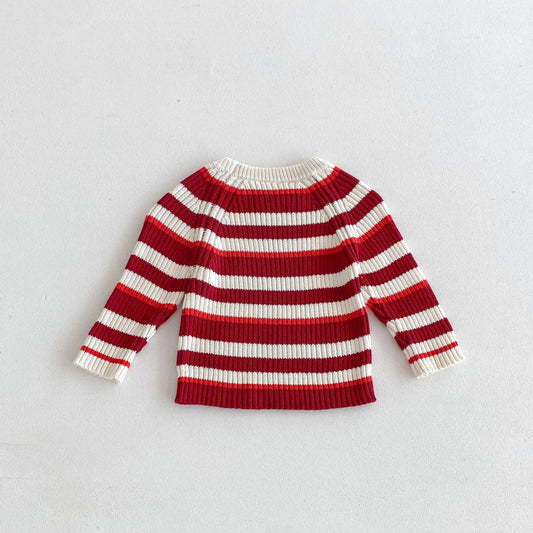 -キッズトップス レトロボーダーニットカットソーTシャツ - mamahalo shop - 長袖Tシャツ - べビー服 - 子供服 - 男の子 - 女の子