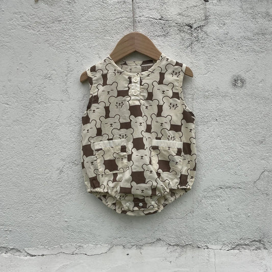 -ベビーロンパース ノースリーブボディスーツ 水玉ドット/ベアくまプリント【mh0006060】 - mamahalo shop - ノースリーブロンパース - べビー服 - 子供服 - 男の子 - 女の子