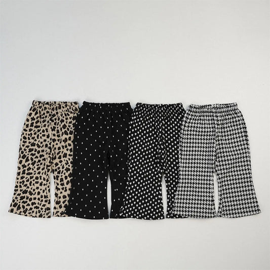 -キッズパンツ プリント柄ワイドフレアパンツ 千鳥格子/レオパード/ハート/水玉ドット - mamahalo shop - ロングパンツ・スウェットパンツ - べビー服 - 子供服 - 男の子 - 女の子