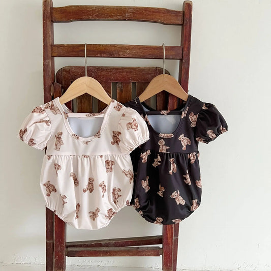 -ベビー水着 帽子セット 半袖ワンピース ベアくまプリント スイムウェア2カラー【mh0004723】 - mamahalo shop - ベビー用水着 - べビー服 - 子供服 - 男の子 - 女の子