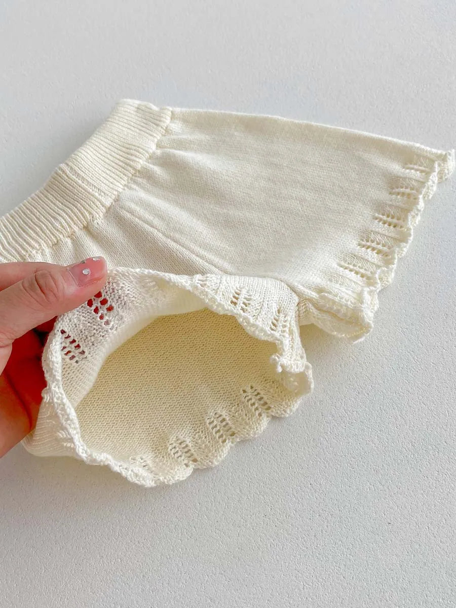 -キッズセットアップ 2点セット レースニット タンクトップベスト+ショートパンツ ベージュ【mh0006118】 - mamahalo shop - ノースリーブセットアップ - べビー服 - 子供服 - 男の子 - 女の子