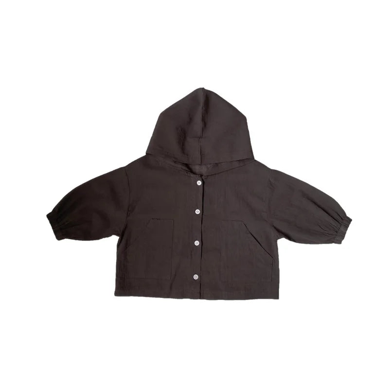 -キッズアウター サマーフーディジャケット カーディガン 日除け 冷房対策 バックロゴプリント 3カラー - mamahalo shop - ショートコート・ジャケット・ジャンパー - べビー服 - 子供服 - 男の子 - 女の子