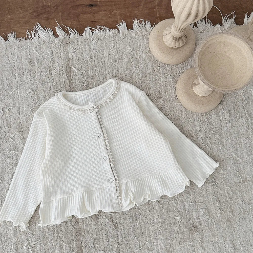 -ベビーカーディガン ペプラムフリルレース縁取り長袖カーディガンジャケット 2カラー【mh0006712】 - mamahalo shop - カーディガン・パーカー - べビー服 - 子供服 - 男の子 - 女の子