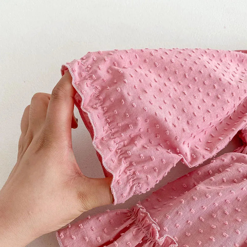 -ベビーロンパース ヘアバンドセット 長袖パフスリーブ フリルスカートボディスーツ ドレスロンパース ピンク【mh0006460】 - mamahalo shop - 長袖ロンパース - べビー服 - 子供服 - 男の子 - 女の子