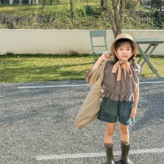 -キッズトップス ノースリーブペプラムフリルブラウス チェック 2カラー - mamahalo shop - タンクトップ・キャミソール・ノースリーブトップス - べビー服 - 子供服 - 男の子 - 女の子