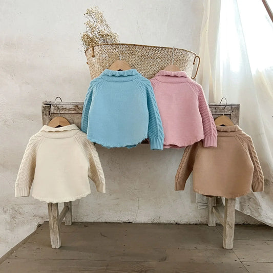 -ベビーキッズカーディガン アラン編みケーブルニットぽんぽん付きニットジャケット 4カラー - mamahalo shop - カーディガン・パーカー - べビー服 - 子供服 - 男の子 - 女の子