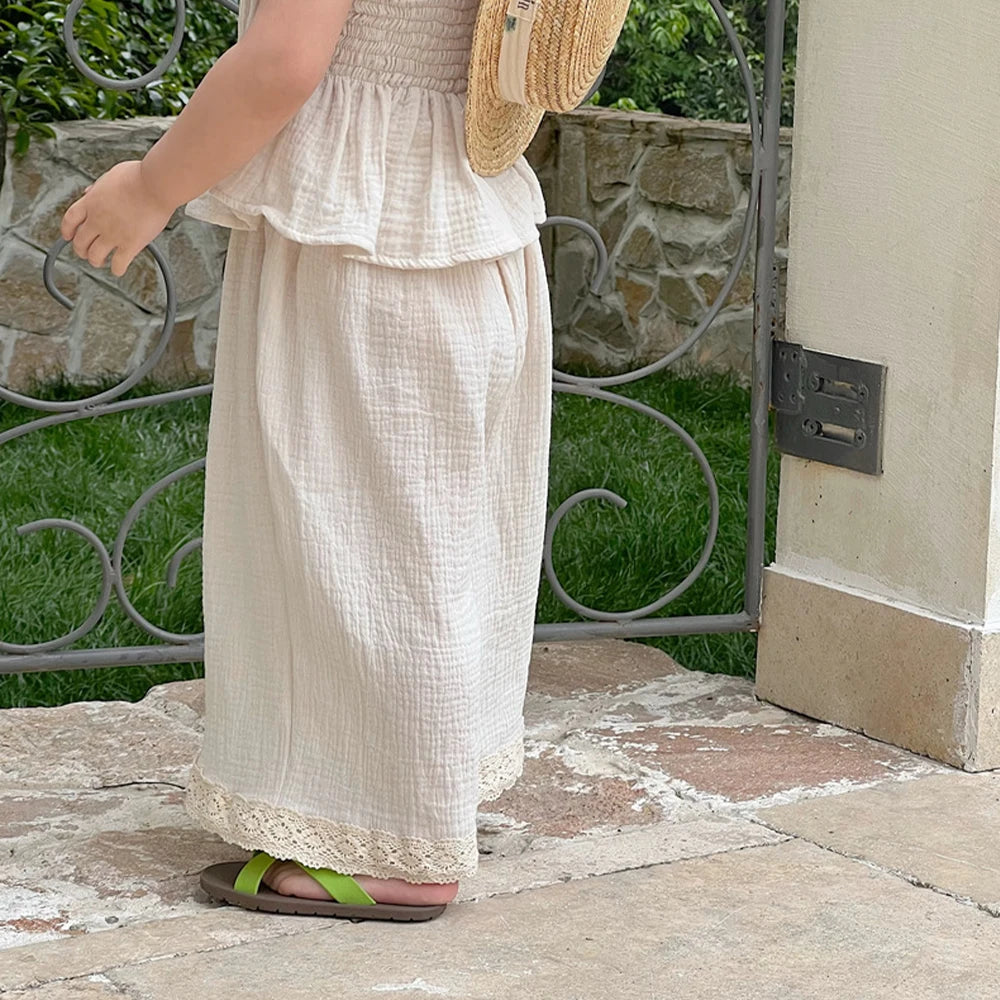 -☺︎ キッズセットアップ 2点セット キャミソールトップス+ワイドルーズパンツ 2カラー - mamahalo shop - ノースリーブセットアップ - べビー服 - 子供服 - 男の子 - 女の子