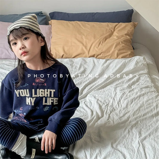 -キッズトップス 長袖Tシャツ スウェットシャツ 刺繍プリントロゴ 2カラー - mamahalo shop - 長袖Tシャツ - べビー服 - 子供服 - 男の子 - 女の子