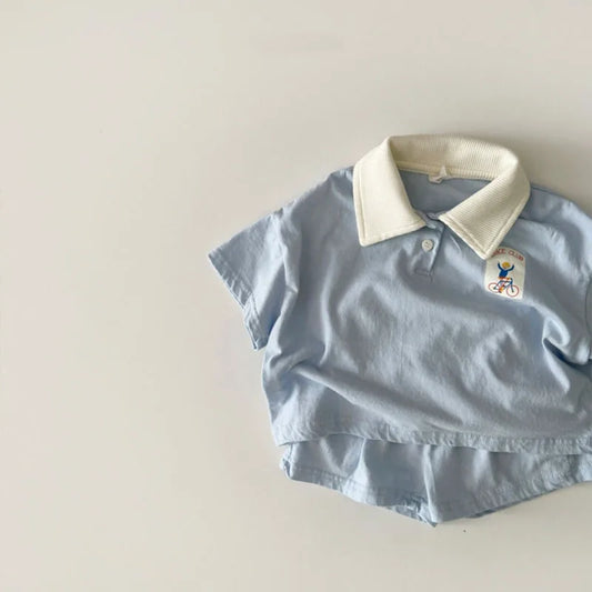 -ベビーキッズセットアップ 2点セット 半袖ポロシャツ+ショートパンツ 2カラー【mh0006126】 - mamahalo shop - 半袖セットアップ - べビー服 - 子供服 - 男の子 - 女の子