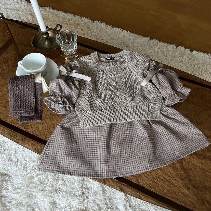 -ベビー 長袖ワンピース チェック リボン ドレス ガールズ 女の子 子供服【mh0002881】 - mamahalo shop - 長袖ワンピース - べビー服 - 子供服 - 男の子 - 女の子