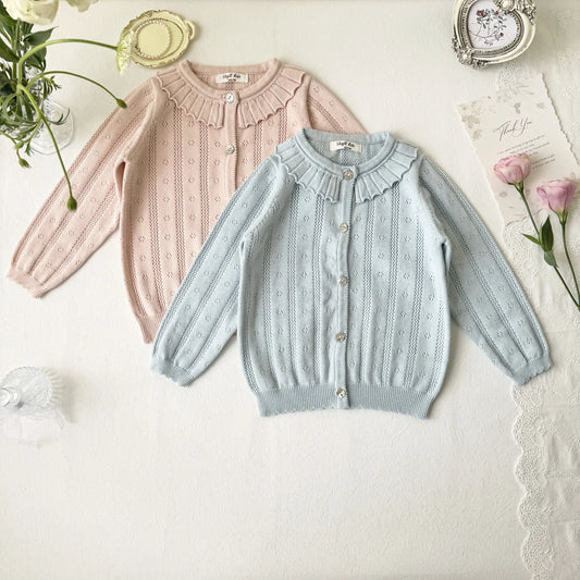 -キッズカーディガン レースニットトップス フリル お出かけ ブルー/ピンク/2カラー - mamahalo shop - カーディガン・パーカー - べビー服 - 子供服 - 男の子 - 女の子