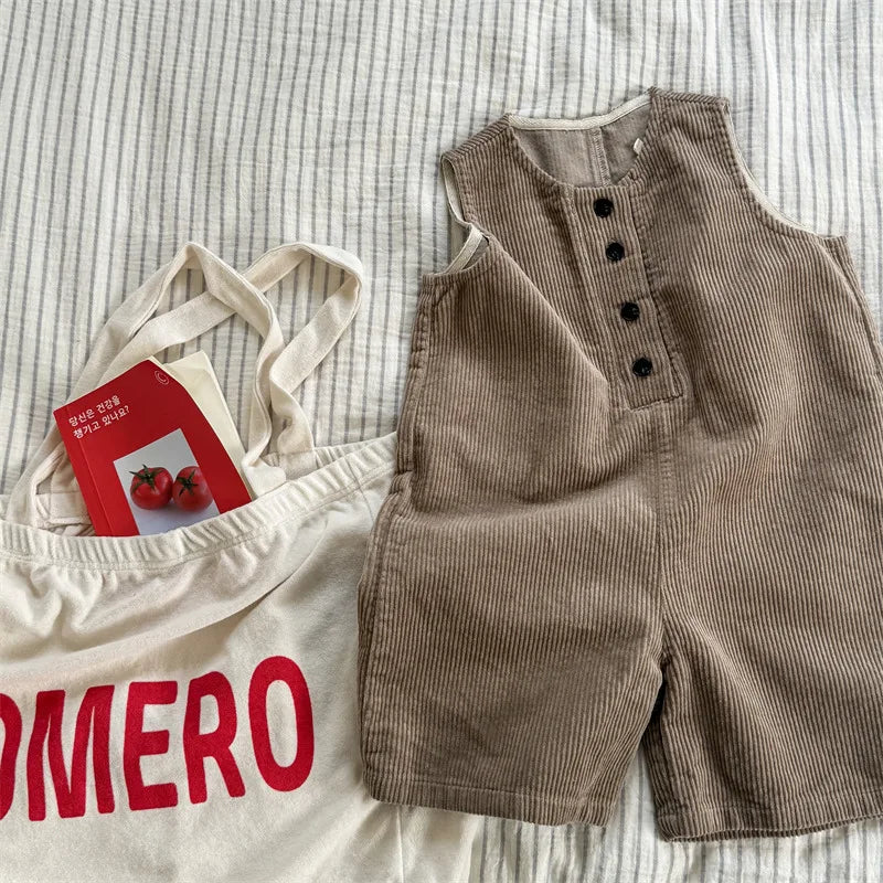 -キッズジャンプスーツ コーデュロイ ノースリーブオーバーオール つなぎ 3カラー - mamahalo shop - ノースリーブジャンプスーツ - べビー服 - 子供服 - 男の子 - 女の子