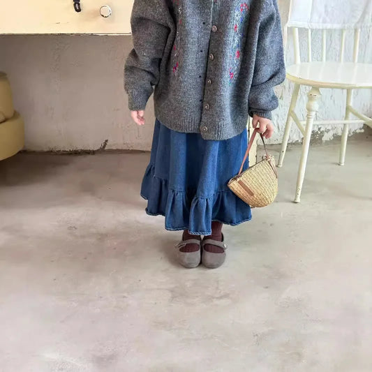 -キッズスカート 裾フリルデニムスカート - mamahalo shop - スカート - べビー服 - 子供服 - 男の子 - 女の子
