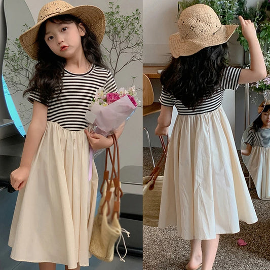 -キッズワンピース 半袖ボーダードッキングワンピース【mh0005960】 - mamahalo shop - 半袖ワンピース - べビー服 - 子供服 - 男の子 - 女の子