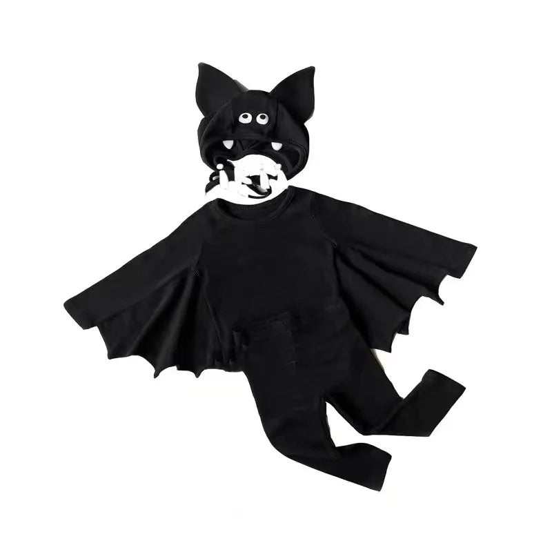 -ベビーコスチューム ハロウィンバットスリーブコウモリロンパース/トップス+パンツ 帽子セット Halloween 👻【mh0007358】 - mamahalo shop - 長袖セットアップ - べビー服 - 子供服 - 男の子 - 女の子