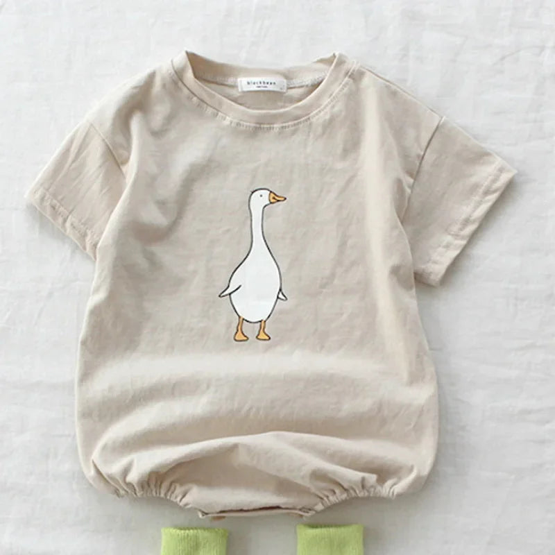 -ベビーロンパース 半袖プリントボディスーツ 犬/あひる【mh0005808】 - mamahalo shop - 半袖ロンパース - べビー服 - 子供服 - 男の子 - 女の子