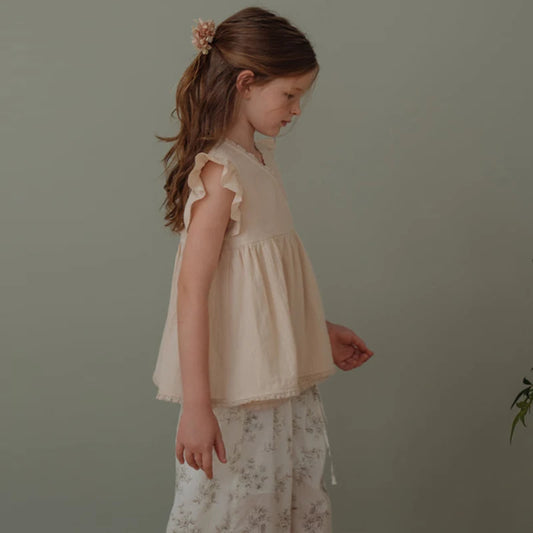 -キッズトップス フリルスリーブ ラップチュニックブラウス コットン ベージュ【mh0006282】 - mamahalo shop - 半袖シャツ・ブラウス - べビー服 - 子供服 - 男の子 - 女の子