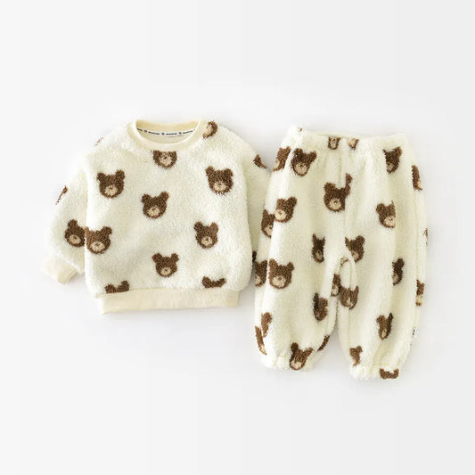 長袖セットアップ set / 9M 73CM ベビージャンプスーツ/キッズセットアップ 2点セット ベアくま柄ファーフリースジップアップロンパース/長袖スウェットシャツ+ロングパンツ【mh0007842】