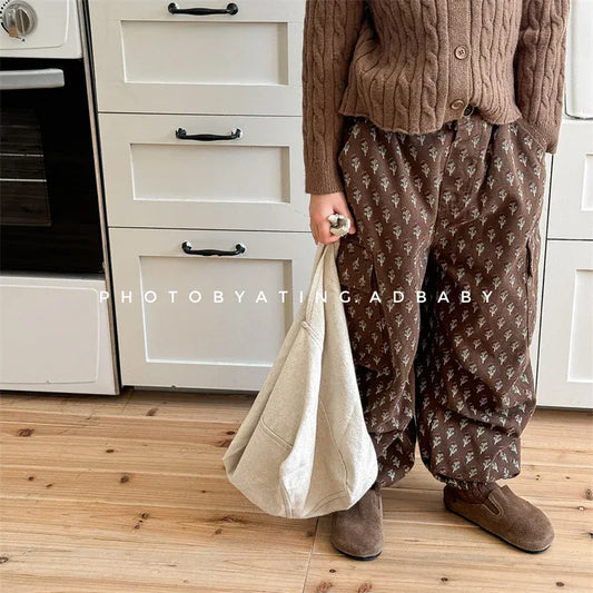 ロングパンツ・スウェットパンツ キッズパンツ フラワー花柄プリント カーゴパンツ 2カラー【mh0006587】