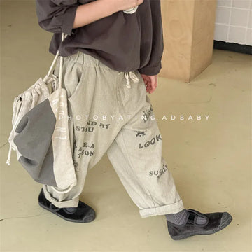 ロングパンツ・スウェットパンツ キッズパンツ ルーズロングパンツ レターロゴプリント 2カラー【mh0006605】