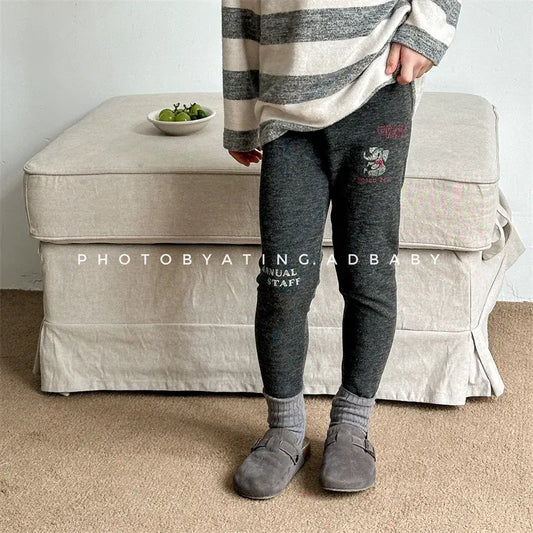 レギンスパンツ キッズパンツ レターロゴ象エレファント刺繍レギンスパンツ 2カラー【mh0006841】