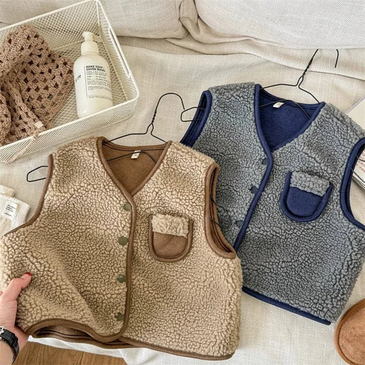 ベスト キッズベスト バックレターロゴボアフリースリバーシブルアウターベスト 2カラー【mh0007565】