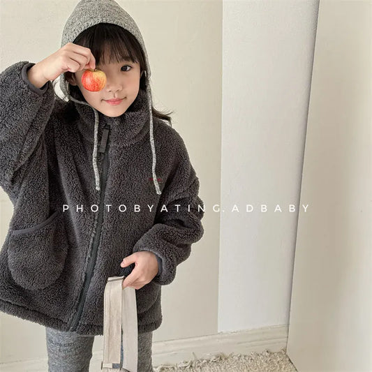 ショートコート・ジャケット・ジャンパー キッズアウター ボアフリースジップアップスタンドカラーブルゾンジャケット スモーキー4カラー【mh0007578】