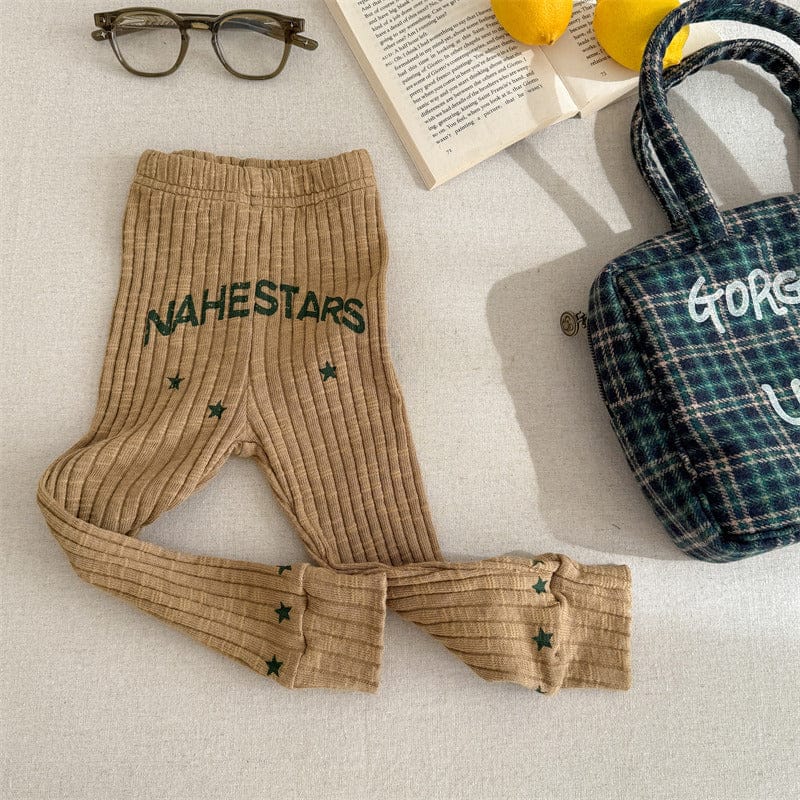 レギンスパンツ 6035 yellow / 80cm キッズパンツ レターロゴ刺繍リブレギンスパンツ【mh0008991】