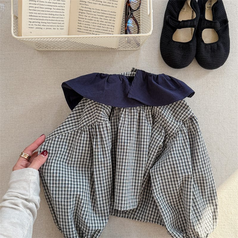 長袖シャツ・ブラウス Beige / 80cm キッズトップス ラッフル襟チェック長袖ブラウス【mh-0008975】