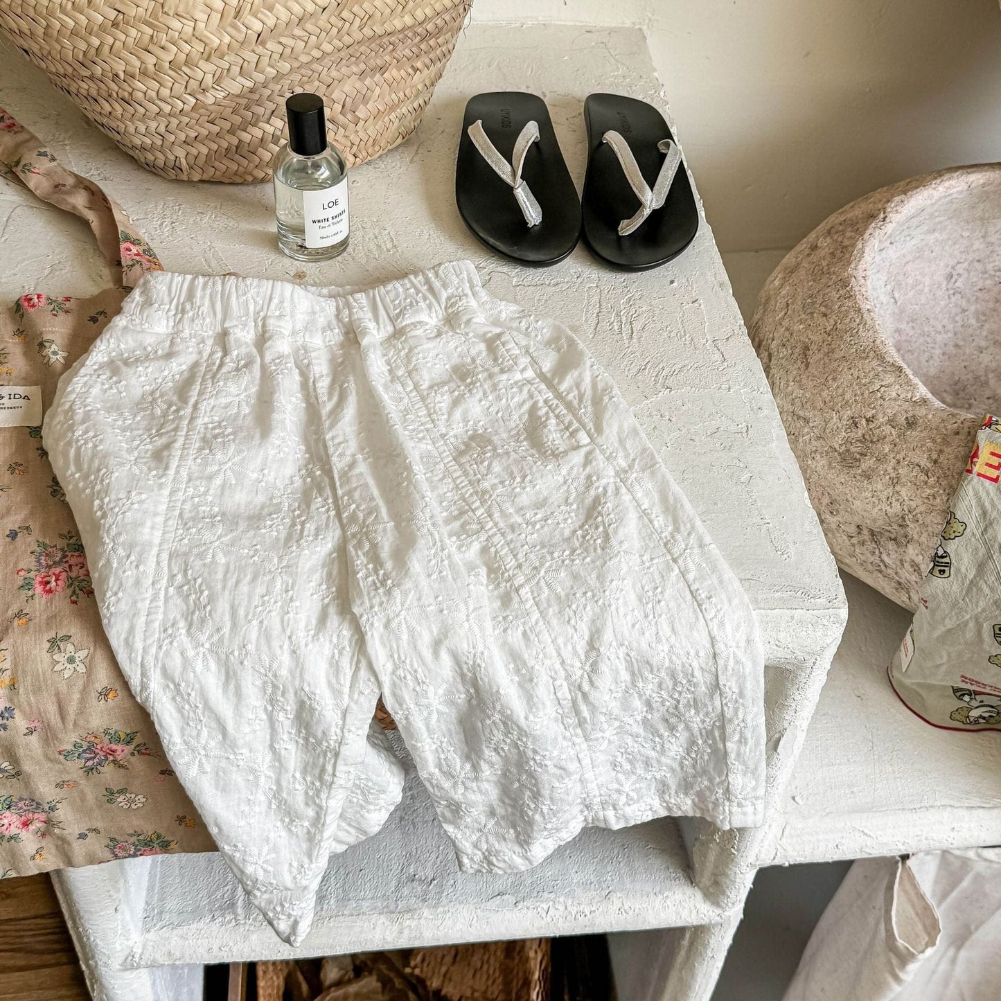 ロングパンツ・スウェットパンツ Beige / 80cm リネンコットンジャカードクロップドパンツ【mh0009539】