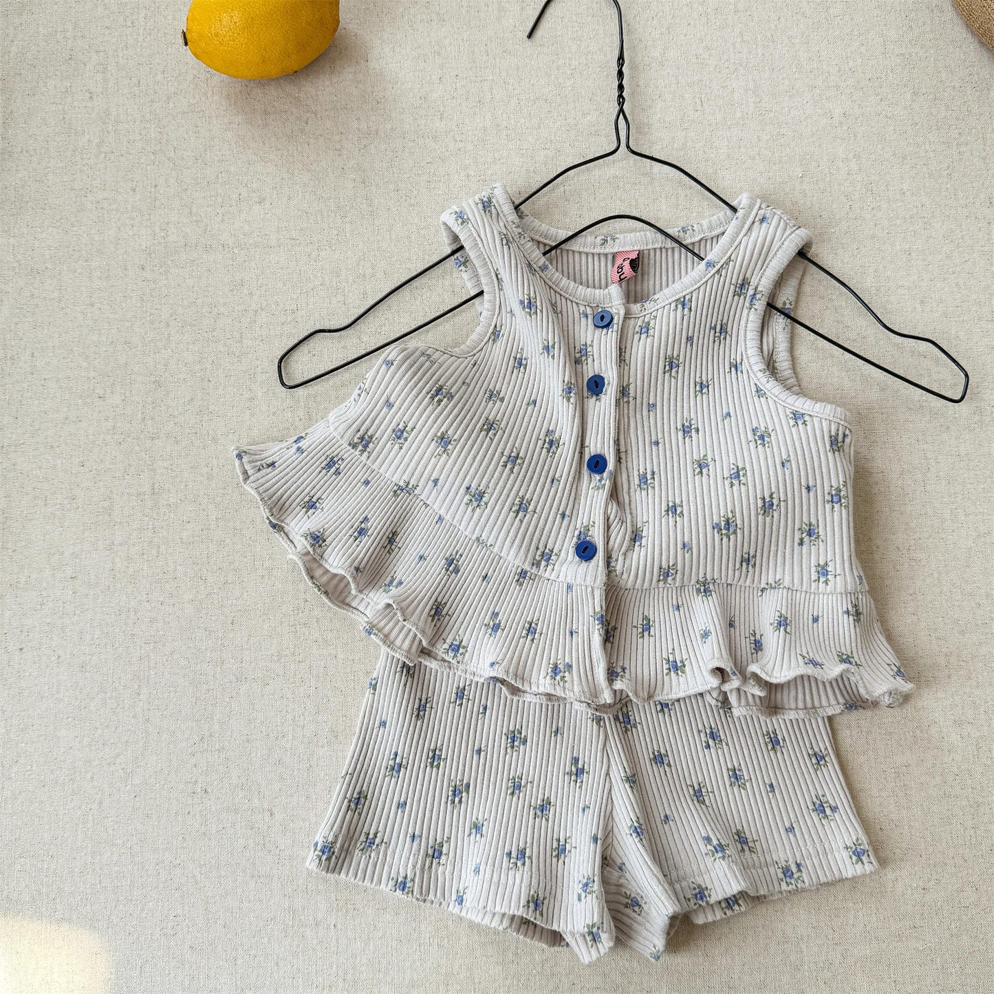 ノースリーブセットアップ Beige / 80cm フラワープリントタンクトップチュニック+ショートパンツ【mh0010128】