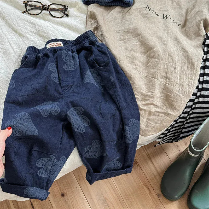 ロングパンツ・スウェットパンツ Blue / 6T 130CM キッズパンツ ルーズワイドルーズパンツ プリント柄 3カラー【mh0006606】