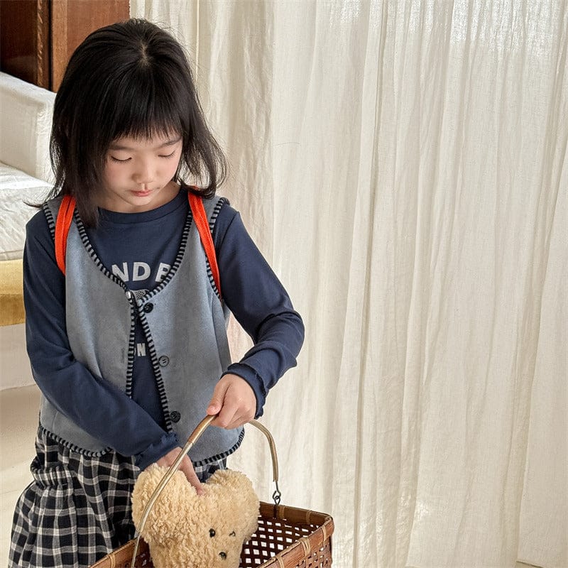 ベスト Blue / 80cm キッズベスト ロックステッチバイピングショートベスト【mh0009018】