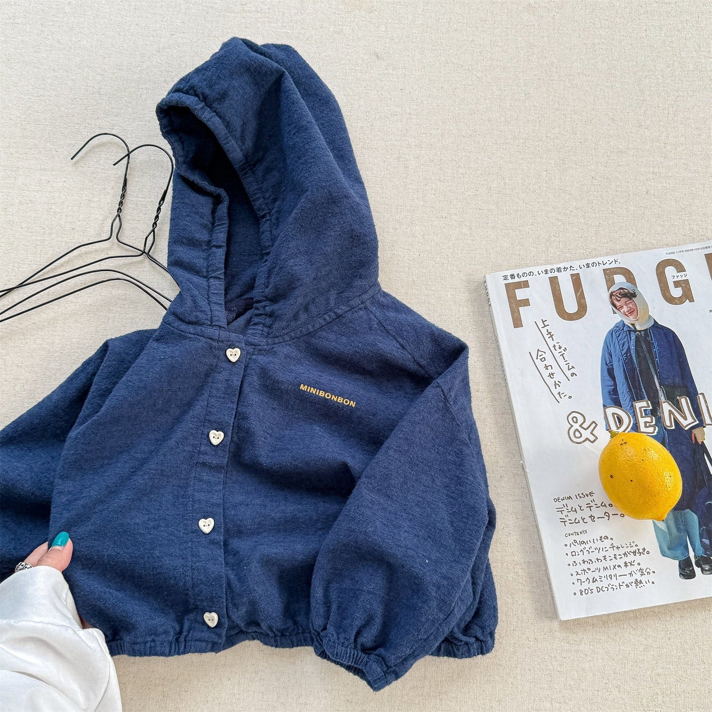 ショートコート・ジャケット・ジャンパー Blue / 80cm ハートボタンフーディ長袖シャツジャケット【mh0010629】