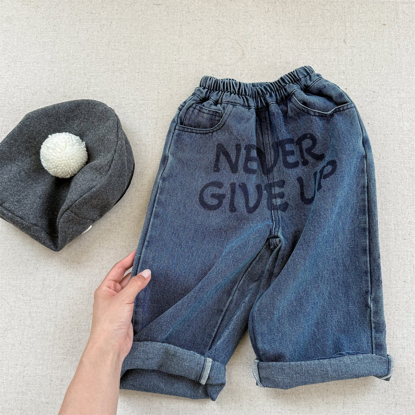 デニムパンツ Blue / 80cm レターロゴプリントルーズストレートデニムパンツジーンズ【mh0010638】