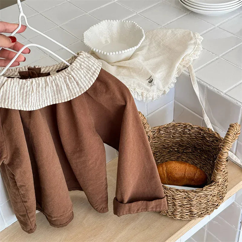 長袖シャツ・ブラウス Brown / 12M 80CM キッズトップス ストライプサークル襟 長袖ブラウス シャツ 2カラー【mh0006584】