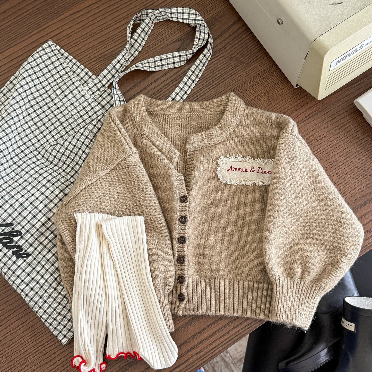 カーディガン・パーカー Coffee / 80cm フリルアップリケニット長袖カーディガンジャケット【mh0010625】