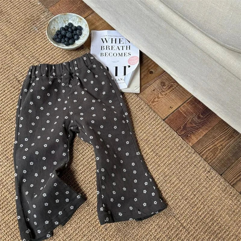 ロングパンツ・スウェットパンツ Dark Gray / 12M 80CM キッズパンツ フラワー花柄プリント フレアロングパンツ 2カラー【mh0006615】