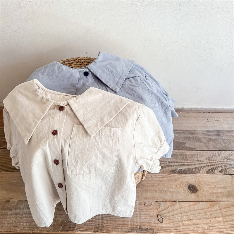 半袖シャツ・ブラウス Embroidered Large Lapel Linen Shirt 刺繍 ビッグカラー リネンシャツ【mh0011998】