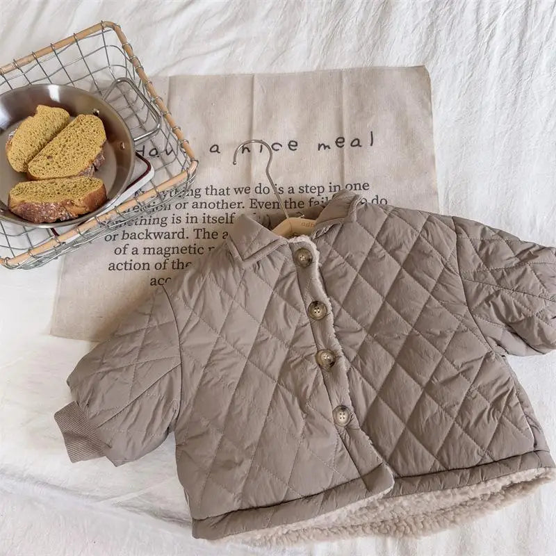 ショートコート・ジャケット・ジャンパー Gray Apricot / 12M 80CM キッズアウター 裏ボアフリース キルティングコート 厚手ジャケット グレー ベージュ 2カラー【mh0003614】