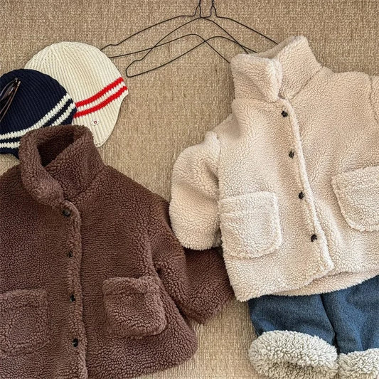 ショートコート・ジャケット・ジャンパー キッズアウター バックレターロゴ刺繍ボアフリースジャケットコート【mh0008324】