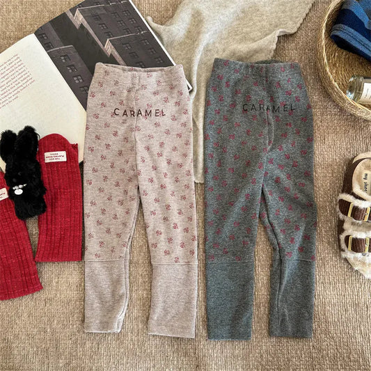 レギンスパンツ キッズパンツ フラワープリント切り替えレギンスパンツ【mh0008455】