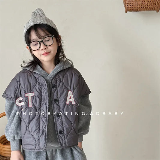 ベスト キッズベスト レターロゴ刺繍キルティングビッグシルエットベスト【mh0008457】