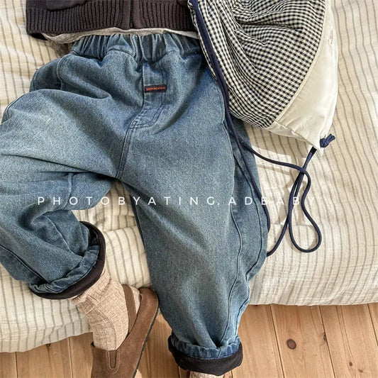 デニムパンツ キッズパンツ シンプルベーシック裏フリースデニムパンツジーンズ【mh0008471】