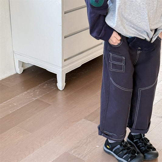 ロングパンツ・スウェットパンツ キッズパンツ ステッチルーズロングカジュアルパンツ【mh0008982】