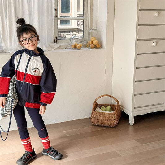 ショートコート・ジャケット・ジャンパー キッズアウター パッチワークスタンドカラージップアップウィンドブレーカージャケット【mh0008988】